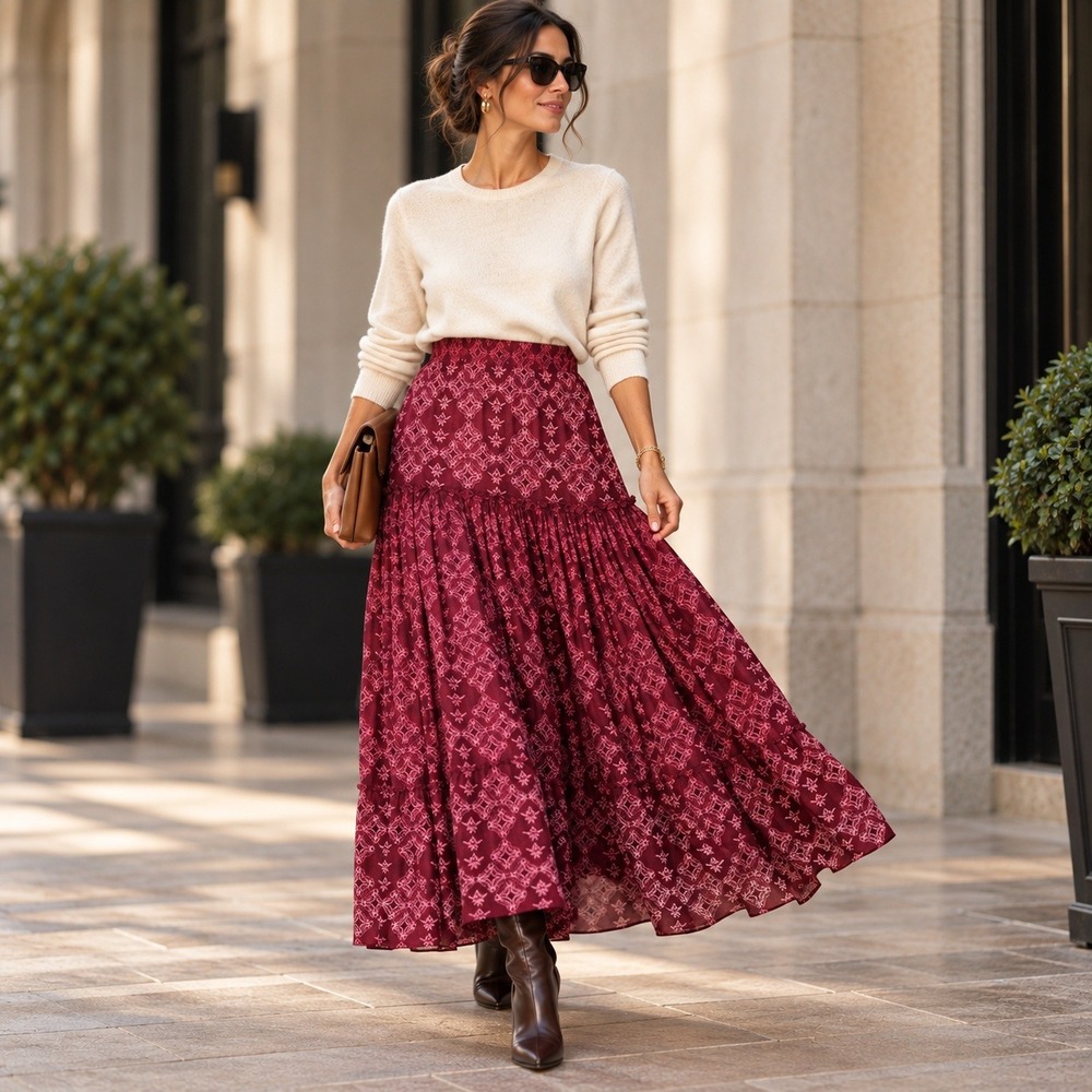 Coldwater Creek Prairie Skirt Tiered Cotton Maxi Boho Cottagecore Size XS 4-6